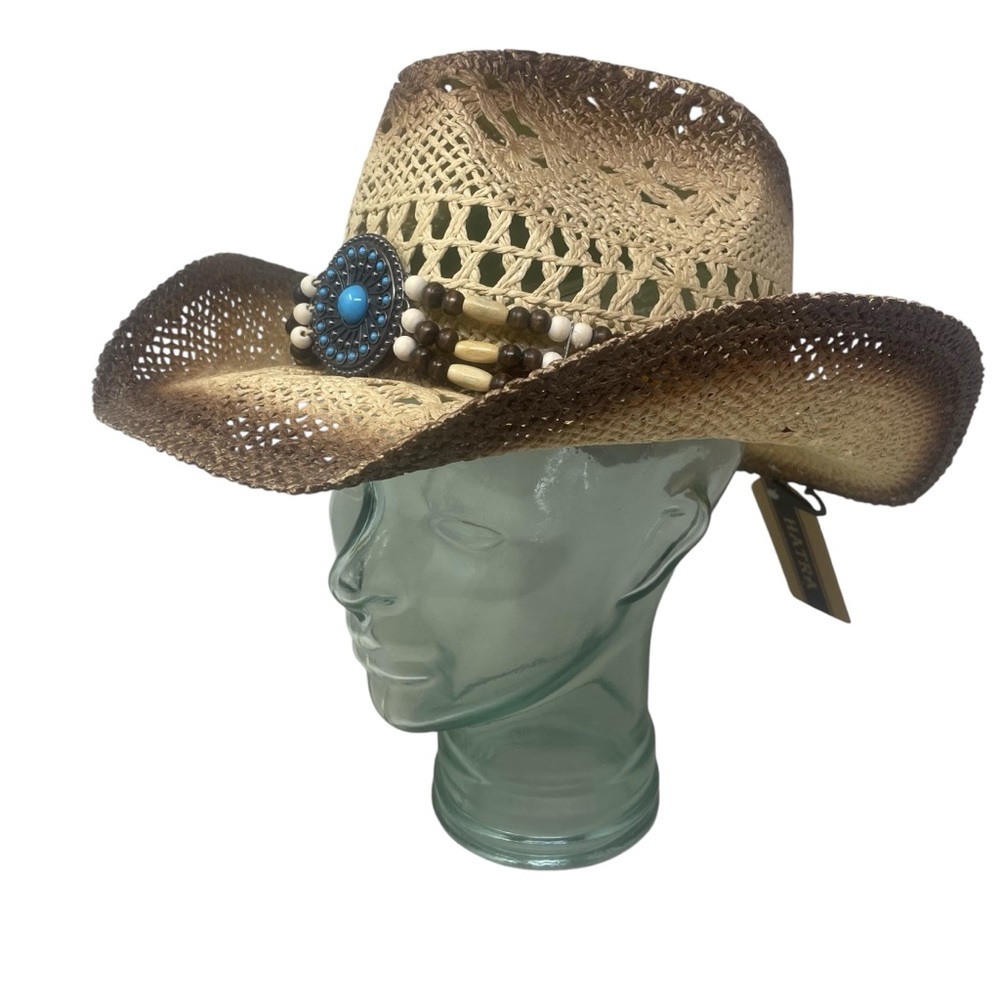 Hatra Western Women’s Beaded Embellished Woven Sun Hat Size One Size NWT